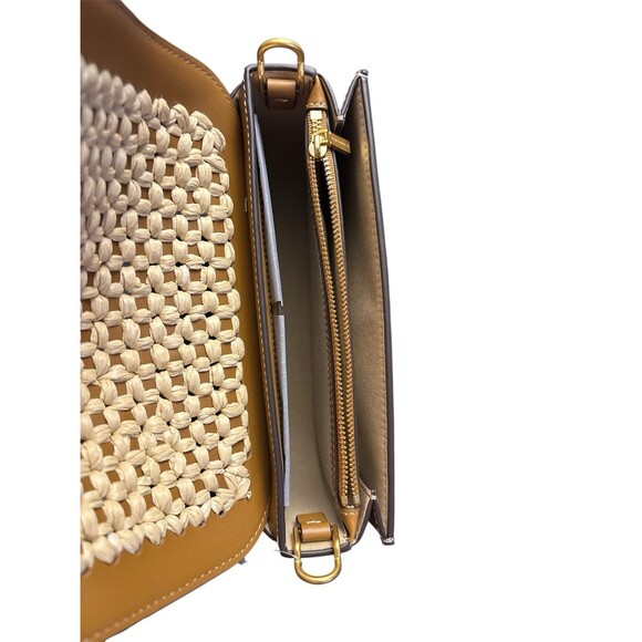 Tory Burch Robinson Raffia Wallet on a Chain Color Natural Retail $498 - Picture 4 of 8